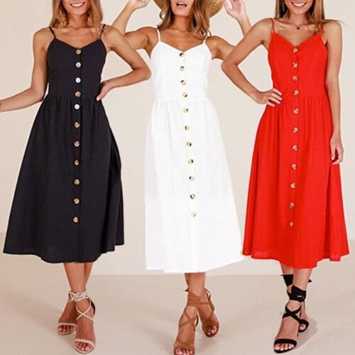 2021 European and American womens new sling open back MIDI dress solid BUTTON DRESS large off shoulder sexy summer beach skirt