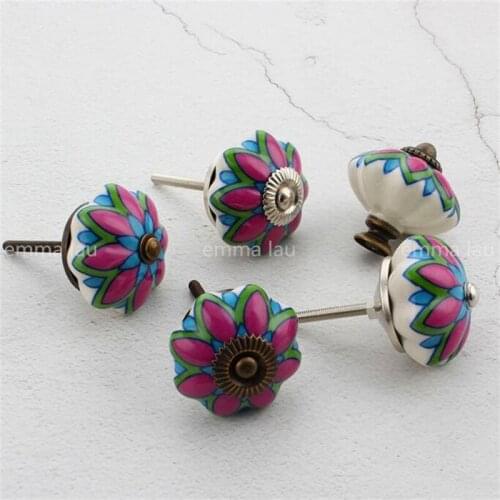 1pc Pulls Ceramic Single Hole Drawer Handle Creative Furniture Cabinet Door Knobs Retro Style Flower-shaped Small Handles