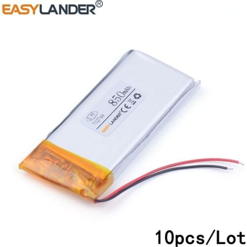 10pcs /Lot 702749 850mah 3.7v lithium Li ion polymer rechargeable battery For Watch PDA toys battery pack medical device