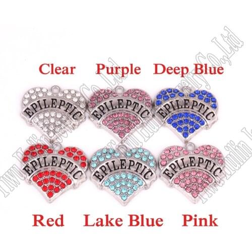 20 pcs a lot rhodium plated studded with sparkling crystals EPILEPTIC heart pendant