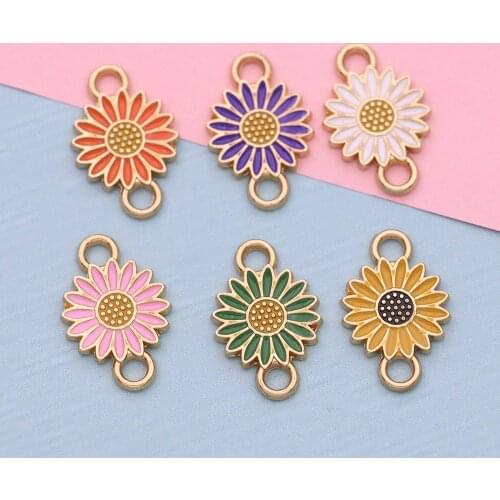 6PCS Mix Lot Gold Color Sunflower Flower Charm Connectors for Jewelry Making Bracelet Findings Accessories DIY Craft