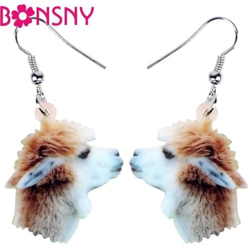 Bonsny Acrylic South America Alpaca Llama Earrings Drop Dangle Cartoon Wild Animal Jewelry For Women Girls Gift Brincos Bijoux