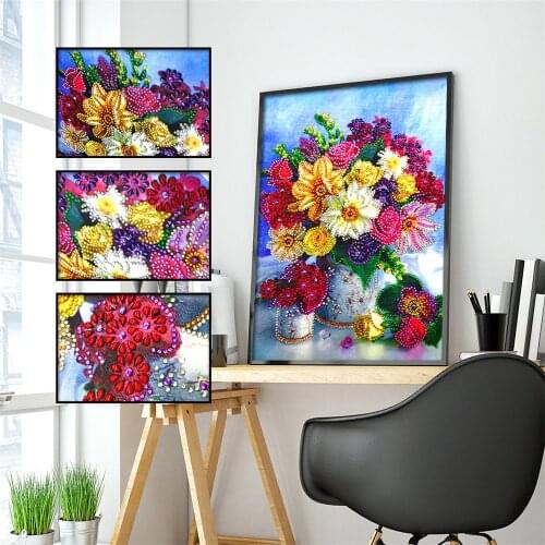 Huacan Special Shaped Diamond Embroidery Mosaic Flower Vase 5D Diamond Painting Rose Peony Floral Home Decor Handmade 24x34cm