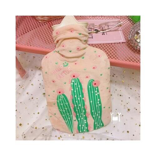 Free shipping 500ml water pink cactus pattern hot water bag cute cartoon printed plush water filling portable mini hot water bag