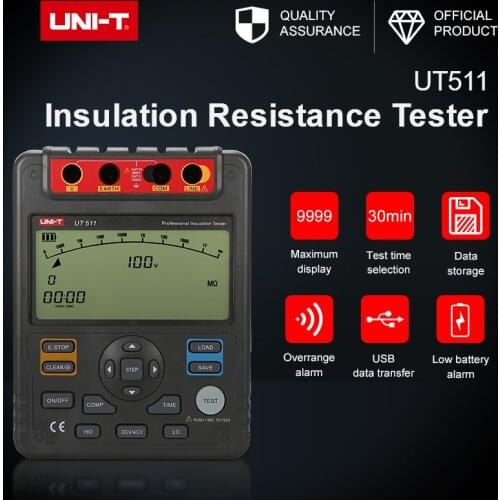 Digital Insulation Resistance Tester UT511 1000V 10Gohm PI/DAR measurements Auto power off Megohmmeter Ohm meter tester