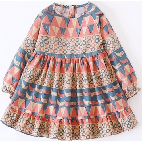 New Girls Dress Pretty Petal Sleeve Printed Tea Dress Kids Printed Tunic Dresses Casual Dress For Girl Childrens Clothing 3-8 Y