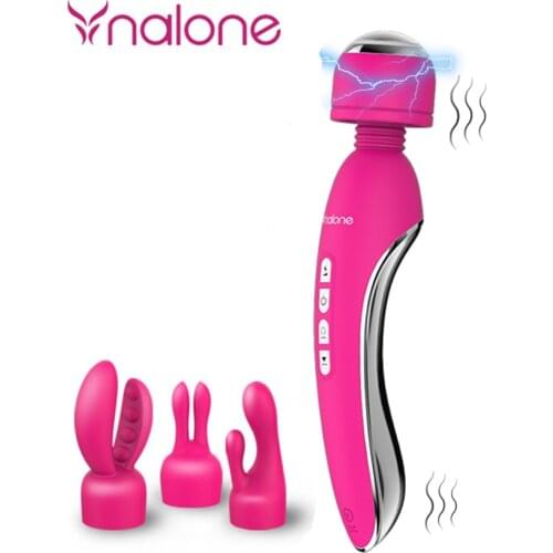 Nalone Electric Shock Double Vibrator Sex Toys for Women G Spot Vagina Massage AV Wand Erotic Toy for Adult with 3 Headgear Cap