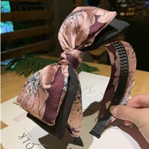 Flora Print Headband Toothed Not Slip for Women Face Washing Big Bow Knotted Hairbands Ladies Holiday Headdress Women Head Band