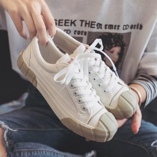 Women Canvas Shoes Lace Up Woman Sneakers Fashion Solid Color Flat Heel Students Leisure Shoes Women Vulcanize Shoe A10-29