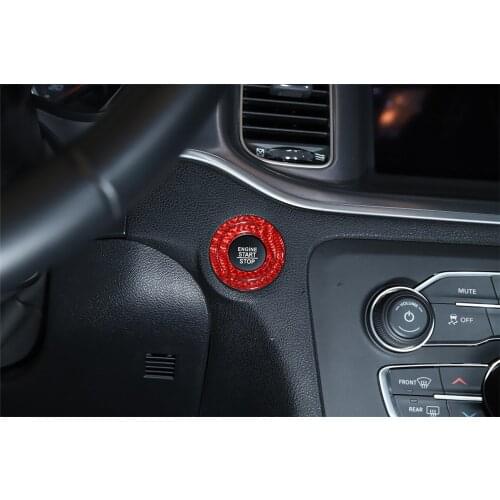 Car Engine Start Stop Button Switch Ring Frame Cover Sticker for Dodge Charger 2015+ Car Accessories Carbon Fiber Red Black