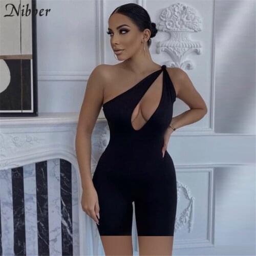 Nibber Fashion Sports Casual Single Shoulder Jumpsuit Womens Summer Hollow Out Sleeveless High Waist Skinny Streetwear Hot