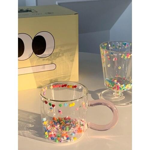 Korean Double Layer Love Quicksand Glass Cup Cute Girl Heart Creative Water Cup Transparent Juice Goblet