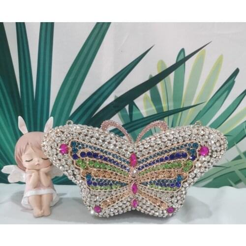 Butterfly Colorful Cute Diamond Woman Party Wedding Bridal Evening Wallet Ladies Crystal Prom Clutch Bag Female Cocktail Handbag