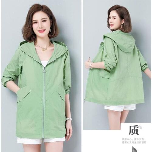 Womens Jackets 2021 New Summer Thin Coat Hooded Causal Windbreaker Female Basic Jackets Long Coats Lightweight Outerwear s977