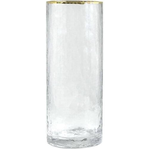 Nordic Minimalist Ornaments with Gold and Cold Pattern Straight Transparent Glass Vase Flower Home Decoration Ornaments
