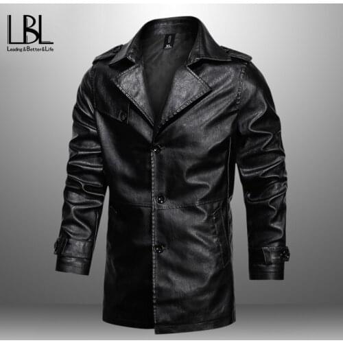 Mens Casual PU Leather Jacket Coat Slim Overcoats Male Fashion Leather Jacket Outerwear Business Winter Man Jacket High Quality