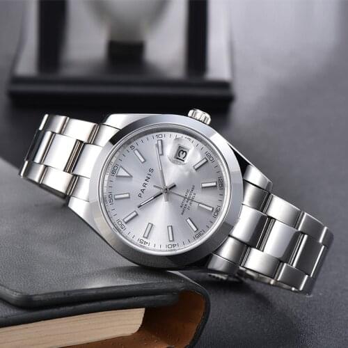 39mm parnis white dial sapphire glass date miyota 8215 automatic movement mens watch