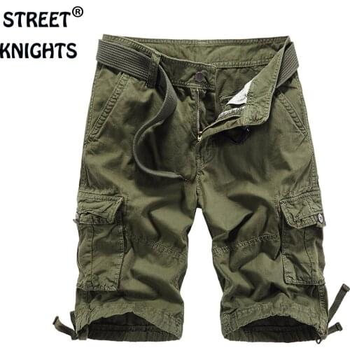Mens 2021 Summer New Casual Loose Camouflage Cargo Shorts Men Multi-Pocket 100% Cotton Street Military Knee-Length Beach Shorts