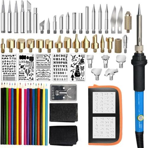 71pcs Electric Soldering Iron Kit Wood Burning Pen Tool 60W Embossing Craft Carving Pyrography Pen Kit Adjustable Temperature