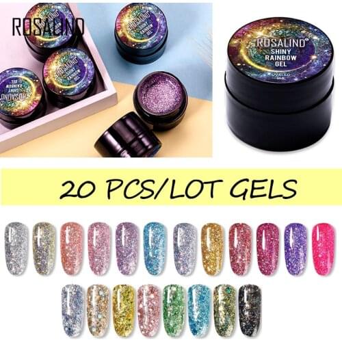 ROSALIND 20PCS Hybrid Varnishes Gel Nail Kit For Manicure 5ml Glitter Shiny Platinum Gel Polish Need Base Top Semi Permanent