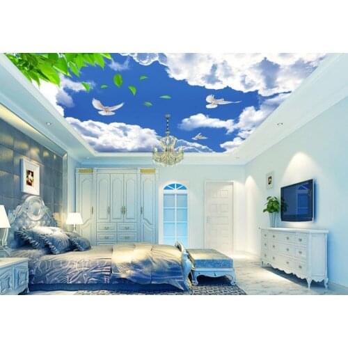 3d Wall Wallpaper Custom 3D Ceiling Wallpaper White clouds green leaf pigeon Murals For bLiving Room bedroom Ceiling Murals