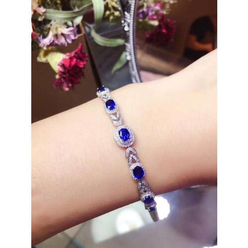 Natural and Real sapphire chain bracelet Free shipping Natural real green sapphire 925 sterling silver Fine jewelry