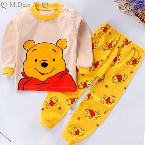 Autumn New 2pcs Children Clothing of Sleepwear Pure Cotton Childrens Pajamas Set Casual Print Baby Boys Girls Clothes Sets