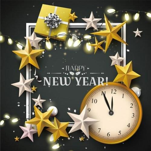 Happy New Year Backdrop Stars Clock Christmas Party Decor Newborn Photography Background Wedding Baby Shower Photo Booth Props