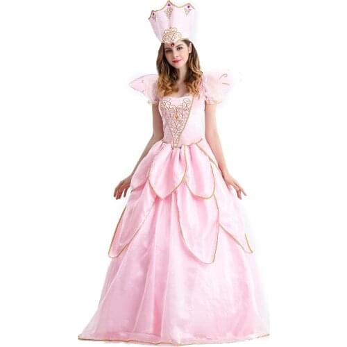 New Fashion Pink Princess Costume for Women Adult Fancy Dress With Hat Flower Pretty Woman Costume Halloween