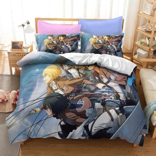 Japan Anime Attack on Titan Duvet Cover Set Twin Full Queen King Size Bedding Set Soft Bed Linens for Boys Girls Bedroom Decor