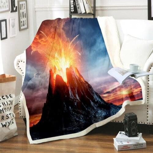 Volcano Blanket 3D Print Sherpa Blanket on Bed Kids Girl Flower Home Textiles Dreamlike Style 01