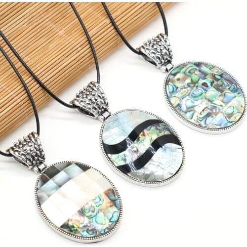 Natural Abalone Mother of Pearl Shells Charms Necklace Splicing Stripe Shell Pendant Leather Rope Necklace Fashion Jewelry Gift