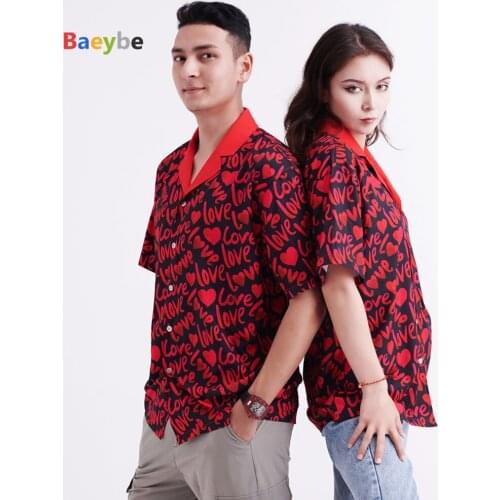 Letter I Love You Beach Shirts Anime Hip Hop Camisas Mujer Hawaiian Style Streetwear Plus Size Shirts Cotton Women Ladies Tops