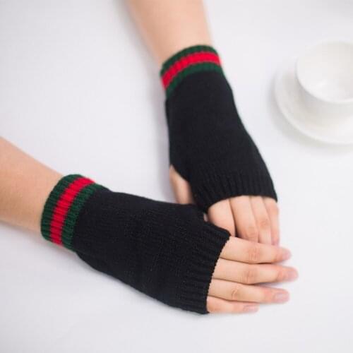 Striped Knitting Wool Gloves Women Half Finger Computer Gloves Candy Color Warm Fashion Winter Autumn Female Mittens Wholesale