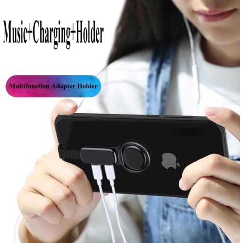 Portable 3 in 1 Charging 3.5mm Music Audio Adapter OTG 2A Charger Mobile Phone Play Game Ring Holder For iPhone Lightning IOS