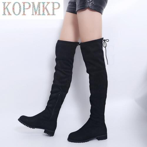 Sexy 3 Colour Thigh High Boots Female Winter Boots Women Over the Knee Boots Flat Stretch Fashion Shoes 2018 New Riding Boots 43