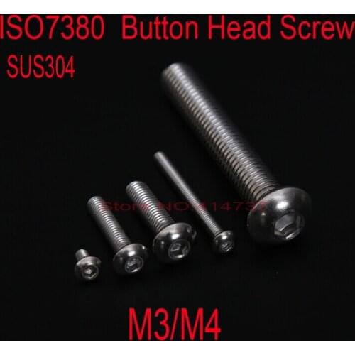50pcs/lot ISO7380 M3/M4 Stainless Steel A2 Hexagon Socket Button Head Screw Pan Head Hex Socket Screw Length 4mm--50mm