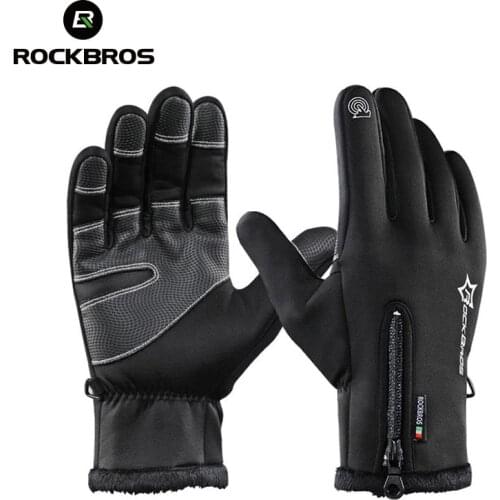 ROCKBROS Winter Fleece Thermal Bicycle Cycling Gloves Full Finger Phone Screen Touch Gloves Windproof Keep Warm MTB Bike Gloves