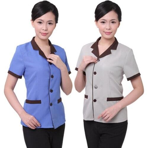 High quanlity Cleaning Service Clothes Hotel Room Attendant Short Sleeved Clothing Summer Clean Uniform Work Clothes 3 colors