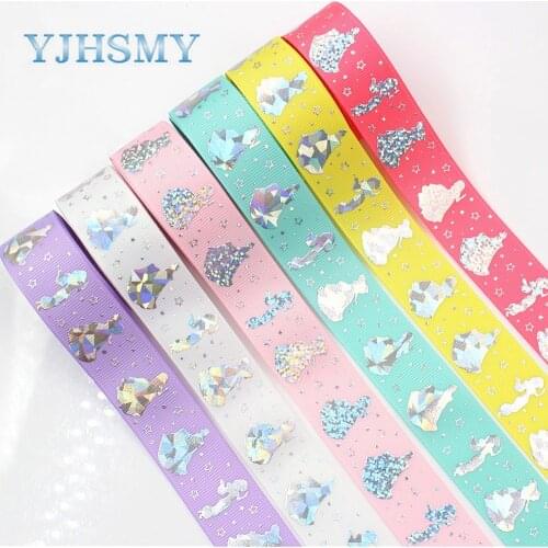 YJHSMY G-18609-421 25 mm 10 yards laser Silver Cartoon love Printed grosgrain ribbon DIY headdress wedding gift wrap