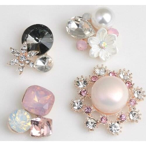 Pearl crystal flower buttons colorful rhinestone embellishment for handmade flatback scrapbooking rhinestone embellishment