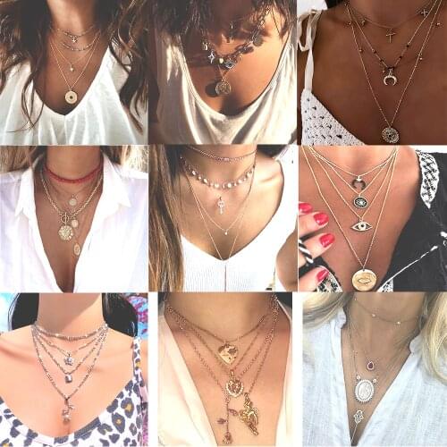 Womens Map Moon Star Angel Heart Shape Rose Key Cross Virgin Mary Pendant Necklace Neck Set Fashion Glamour Girl Jewelry Gift