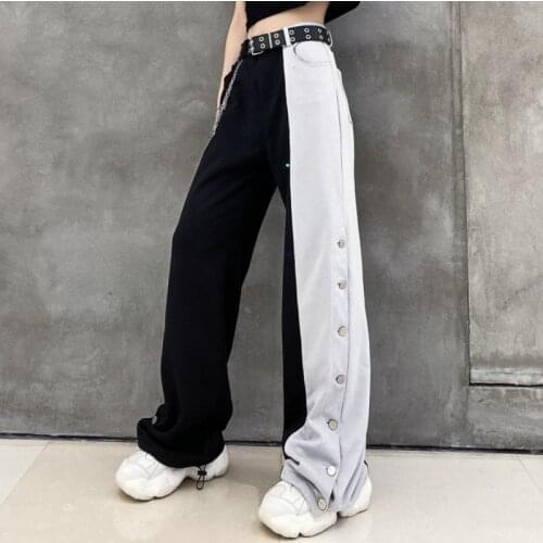 Women Elastic Waist Wide Leg Korean High Street Pants 2021 New Fashion Contrast Cargo Pants Female Plus Size Trousers Popular