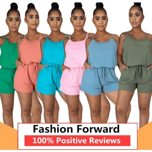 Womens Casual Solid Color Adjustable Buckle Lacing Strap Romper Fashion Jumpsuit
