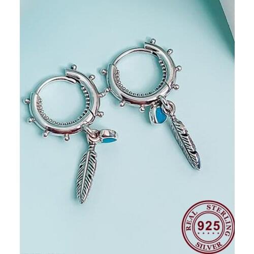 100% 925 серьги Silver Pan Earrings New Swing Pan Earrings With Spiritual Feathers For Women Wedding Gift Fashion Jewelry