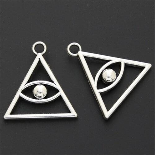 15pcs Silver Color Zinc Alloy Egyptian Eye Triangle Eye Charms Pendant Handmade Jewelry Accessories A2504