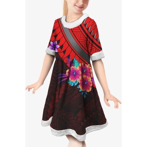 2021 Children Christmas Clothes Polynesian Tribal Hibiscus Pattern Girls Dress Custom Fashion Casual Kids Princess Dress