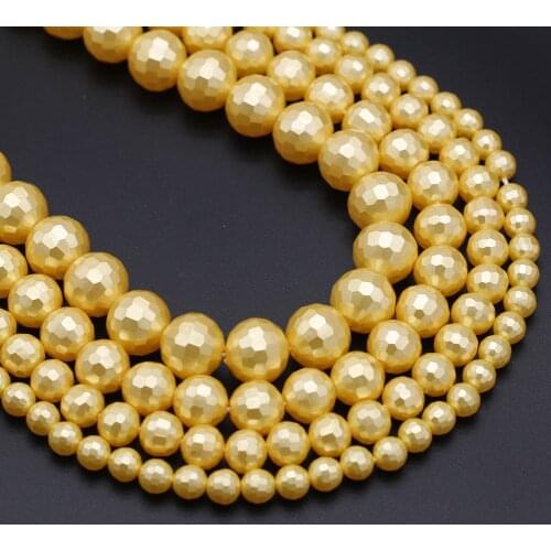 2021 Natural Shell Faceted Beaded Round Yellow Shell Loose Beads 6 8 10 12mm Size Pick for Making DIY Jewelry Bracelet Necklace