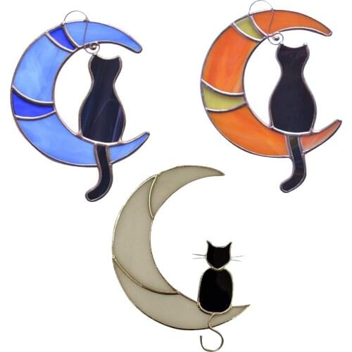 3PCS Lovely Cartoon Moon Cat Window Sticker Stained Glass Window Decoration Home Wall Window Refrigerator Sticker Decorations