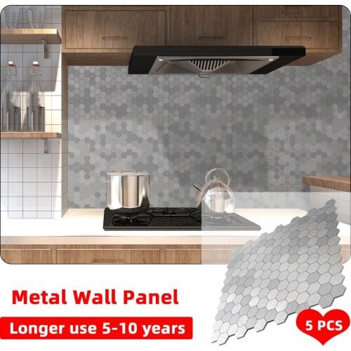 5pcs 30x30cm Peel and Stick Tile Wall Sticker Self Adhesive Metal Backsplash Home Decor for Kitchen Bathroom Black Blue Silver